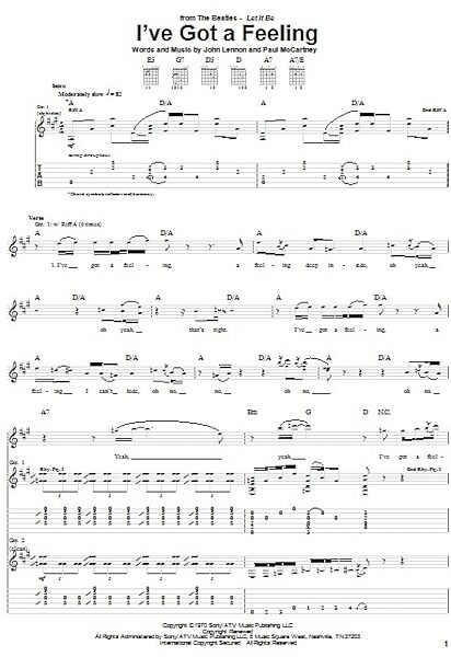 open zoom image for I've Got A Feeling - Guitar TAB, New, Main