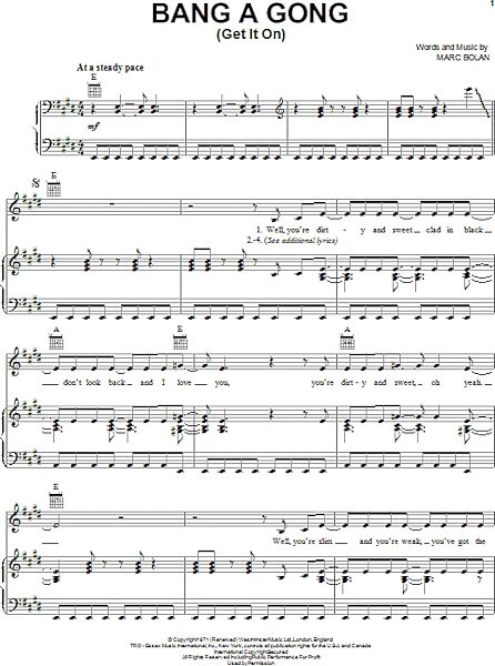 open zoom image for Bang A Gong (Get It On) - Piano/Vocal/Guitar, New, Main