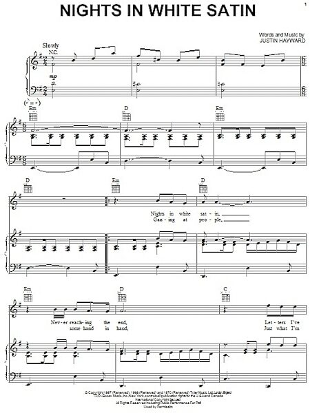 open zoom image for Nights In White Satin - Piano/Vocal/Guitar, New, Main