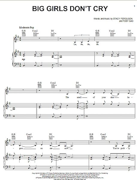 open zoom image for Big Girls Don't Cry - Piano/Vocal/Guitar, New, Main