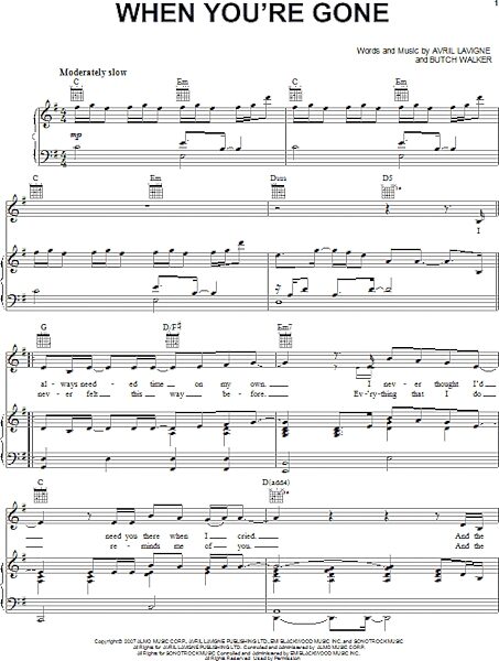 open zoom image for When You're Gone - Piano/Vocal/Guitar, New, Main