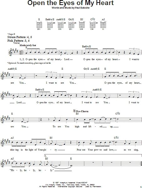open zoom image for Open The Eyes Of My Heart - Easy Guitar, New, Main