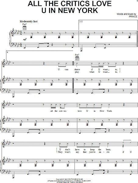 open zoom image for All The Critics Love U In New York - Piano/Vocal/Guitar, New, Main