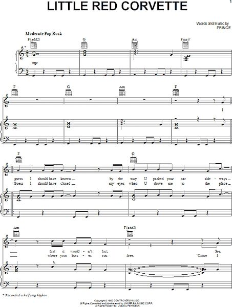 open zoom image for Little Red Corvette - Piano/Vocal/Guitar, New, Main