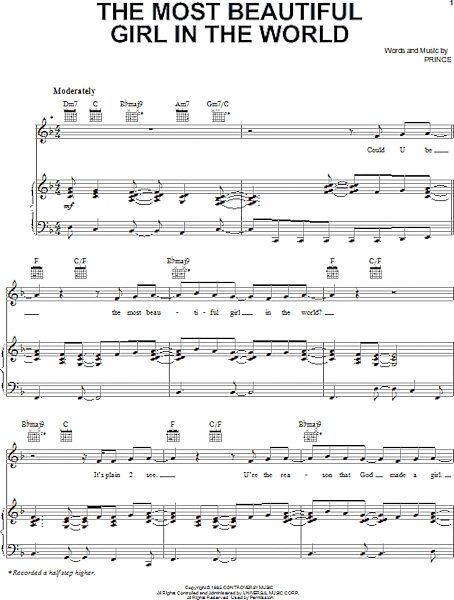 open zoom image for The Most Beautiful Girl In The World - Piano/Vocal/Guitar, New, Main