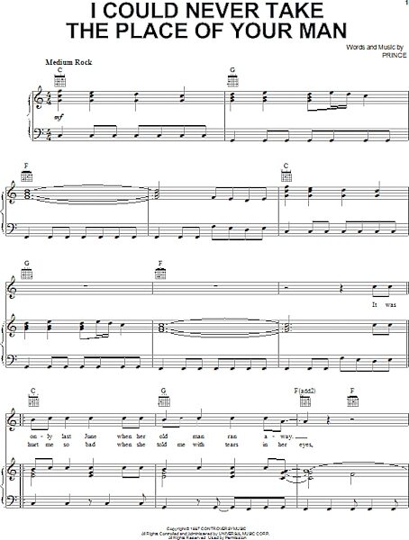 open zoom image for I Could Never Take The Place Of Your Man - Piano/Vocal/Guitar, New, Main