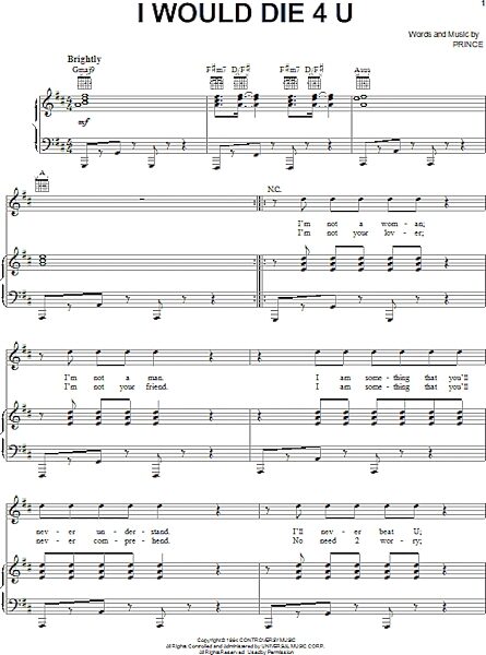 open zoom image for I Would Die 4 U - Piano/Vocal/Guitar, New, Main