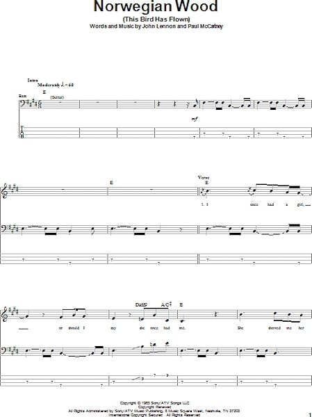 open zoom image for Norwegian Wood (This Bird Has Flown) - Bass Tab, New, Main