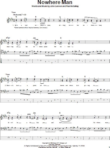 open zoom image for Nowhere Man - Bass Tab, New, Main