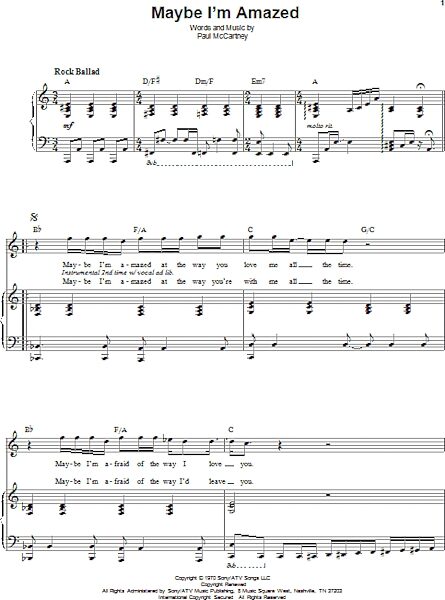 open zoom image for Maybe I'm Amazed - Piano Vocal, New, Main