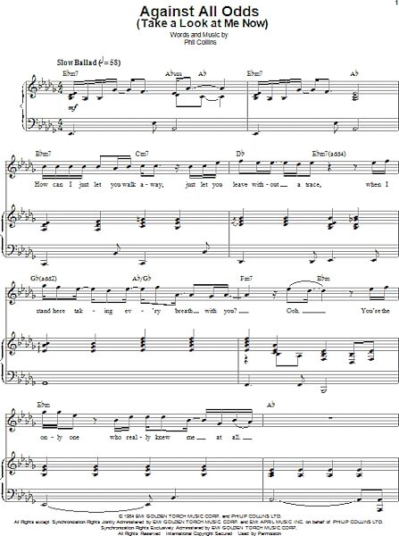 open zoom image for Against All Odds (Take A Look At Me Now) - Piano Vocal, New, Main