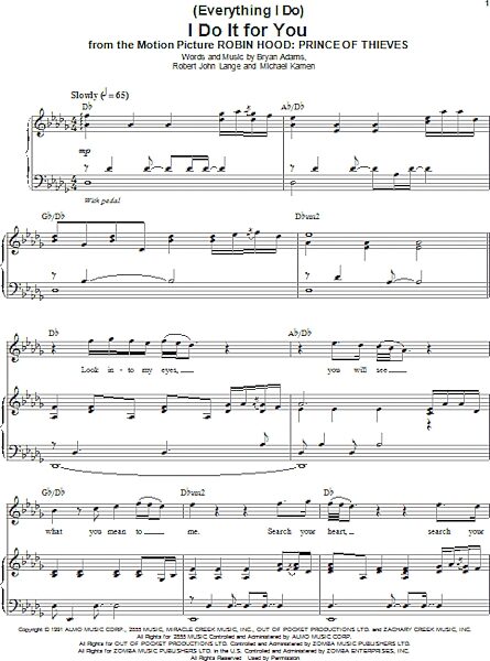 open zoom image for (Everything I Do) I Do It For You - Piano Vocal, New, Main