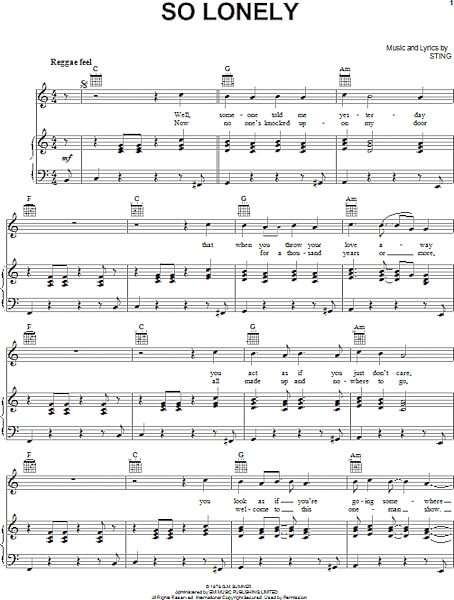 open zoom image for So Lonely - Piano/Vocal/Guitar, New, Main