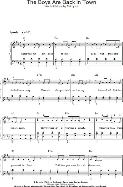 open zoom image for The Boys Are Back In Town - Piano/Vocal/Guitar, New, Main