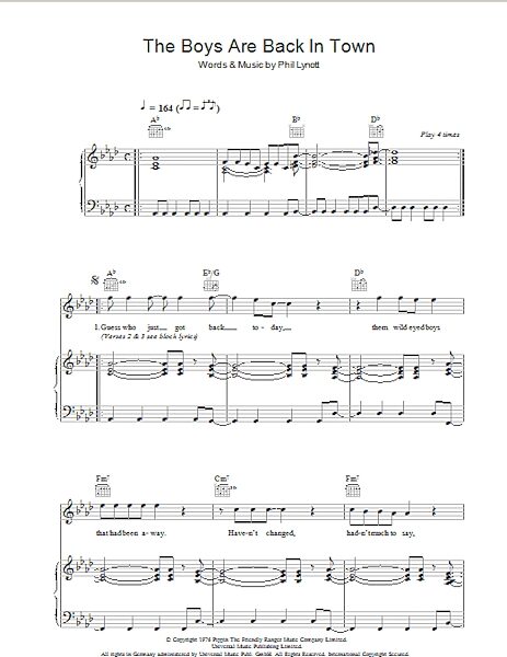 open zoom image for The Boys Are Back In Town - Piano/Vocal/Guitar, New, Main