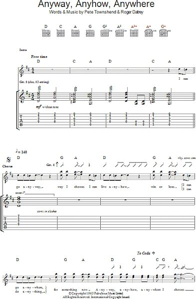 open zoom image for Anyway, Anyhow, Anywhere - Guitar TAB, New, Main