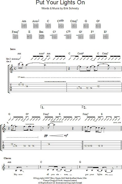 open zoom image for Put Your Lights On - Guitar TAB, New, Main