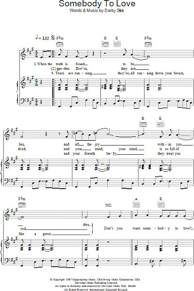 open zoom image for Somebody To Love - Piano/Vocal/Guitar, New, Main