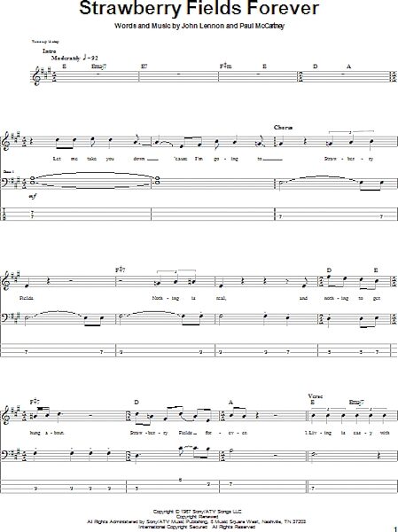 open zoom image for Strawberry Fields Forever - Bass Tab, New, Main