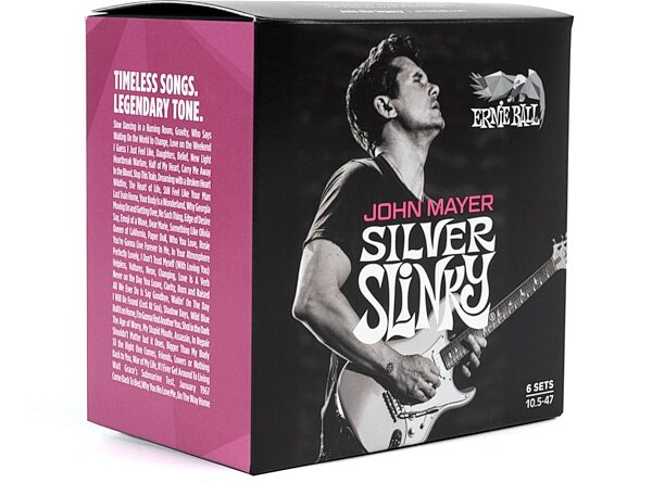 open zoom image for Ernie Ball John Mayer Silver Slinky Guitar Strings, 6-Pack, Action Position Back