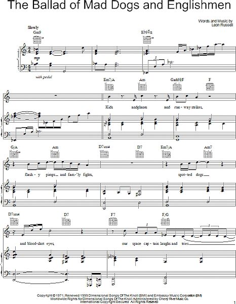 open zoom image for The Ballad Of Mad Dogs And Englishmen - Piano/Vocal/Guitar, New, Main