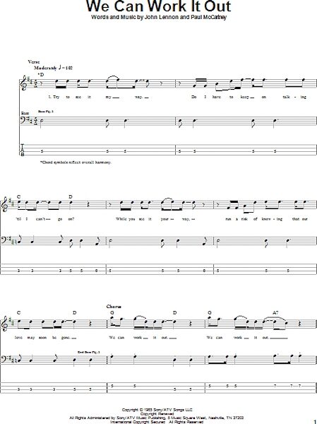 open zoom image for We Can Work It Out - Bass Tab, New, Main