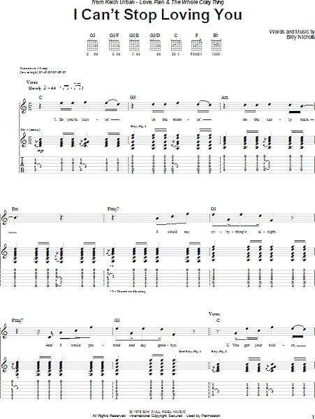 open zoom image for Can't Stop Loving You (Though I Try) - Guitar TAB, New, Main