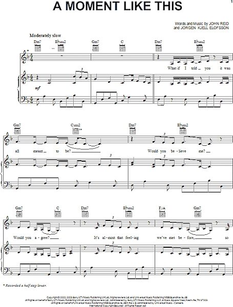 open zoom image for A Moment Like This - Piano/Vocal/Guitar, New, Main