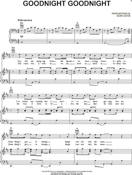 open zoom image for Goodnight Goodnight - Piano/Vocal/Guitar, New, Main