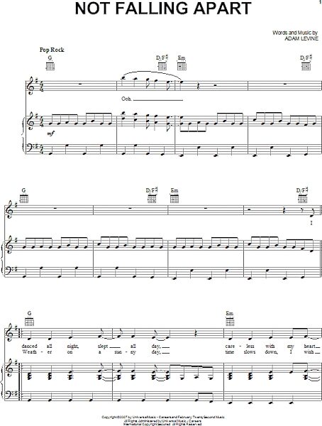 open zoom image for Not Falling Apart - Piano/Vocal/Guitar, New, Main