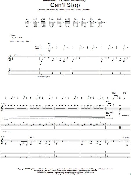 open zoom image for Can't Stop - Guitar TAB, New, Main