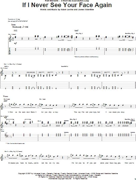 open zoom image for If I Never See Your Face Again - Guitar TAB, New, Main