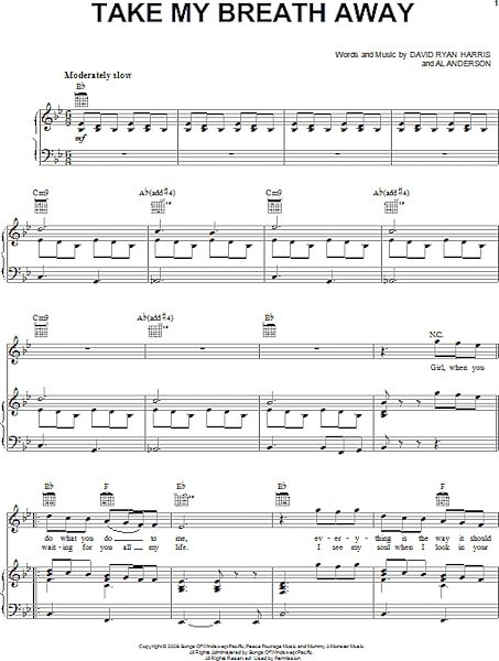 open zoom image for Take My Breath Away - Piano/Vocal/Guitar, New, Main