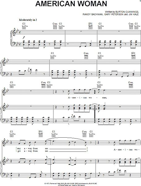 open zoom image for American Woman - Piano/Vocal/Guitar, New, Main