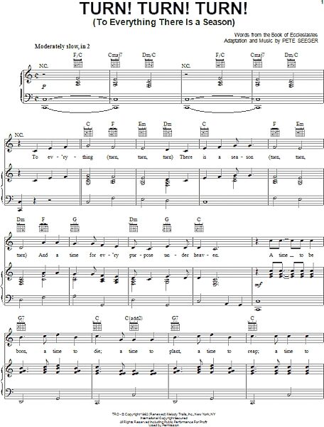 open zoom image for Turn! Turn! Turn! (To Everything There Is A Season) - Piano/Vocal/Guitar, New, Main