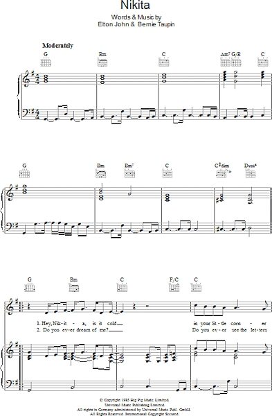 open zoom image for Nikita - Piano/Vocal/Guitar, New, Main