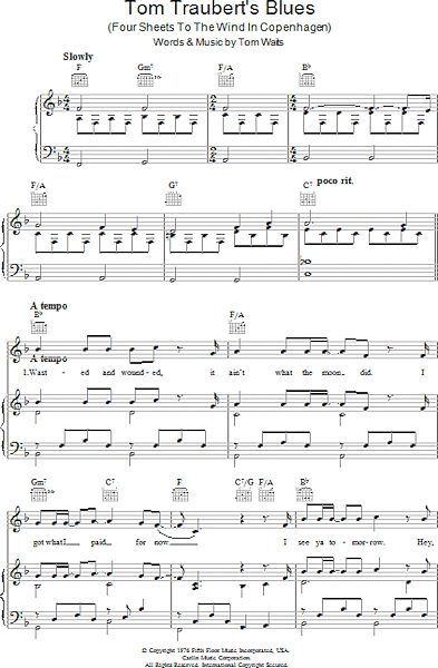 open zoom image for Tom Traubert's Blues - Piano/Vocal/Guitar, New, Main