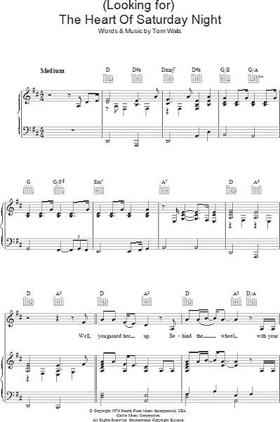 open zoom image for (Looking For) The Heart Of Saturday Night - Piano/Vocal/Guitar, New, Main