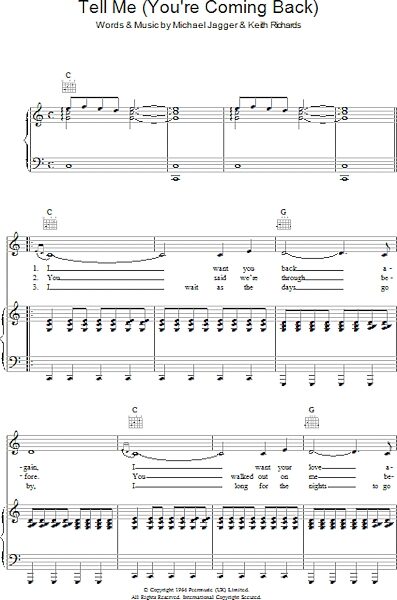 open zoom image for Tell Me (You're Coming Back) - Piano/Vocal/Guitar, New, Main
