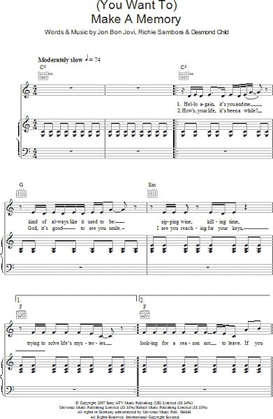 open zoom image for (You Want To) Make A Memory - Piano/Vocal/Guitar, New, Main