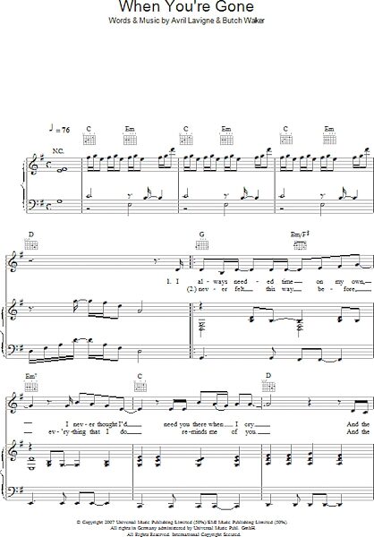 open zoom image for When You're Gone - Piano/Vocal/Guitar, New, Main