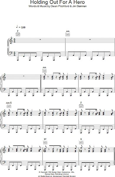 open zoom image for Holding Out For A Hero - Piano/Vocal/Guitar, New, Main