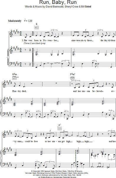 open zoom image for Run, Baby, Run - Piano/Vocal/Guitar, New, Main