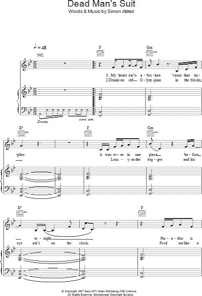 open zoom image for Dead Man's Suit - Piano/Vocal/Guitar, New, Main