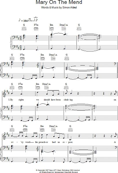 open zoom image for Mary On The Mend - Piano/Vocal/Guitar, New, Main