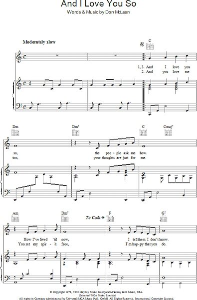 open zoom image for And I Love You So - Piano/Vocal/Guitar, New, Main