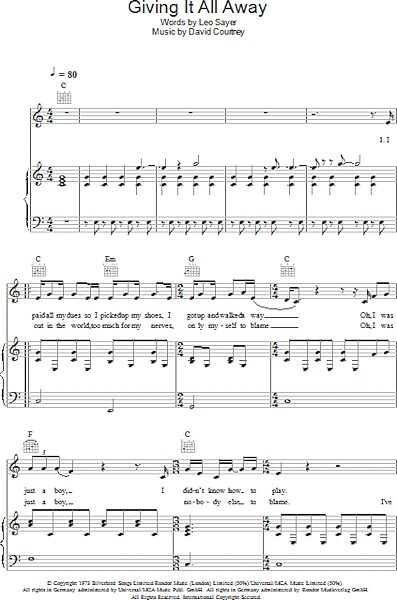 open zoom image for Giving It All Away - Piano/Vocal/Guitar, New, Main