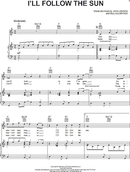 open zoom image for I'll Follow The Sun - Piano/Vocal/Guitar, New, Main