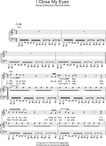 open zoom image for I Close My Eyes - Piano/Vocal/Guitar, New, Main