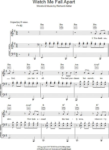 open zoom image for Watch Me Fall Apart - Piano/Vocal/Guitar, New, Main